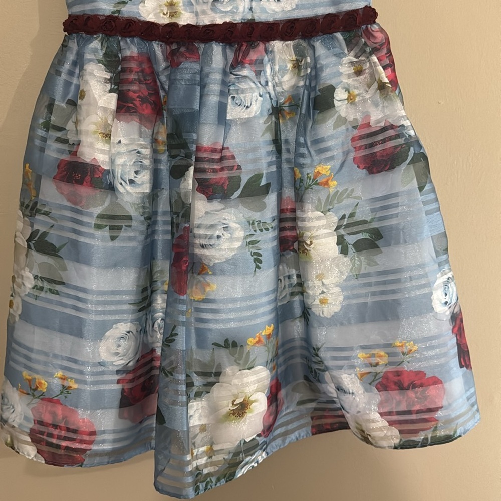 Laura Ashley Little Girls Floral Shadow Stripe Sleeveles Dress Girls Size 6X - Picture 5 of 10